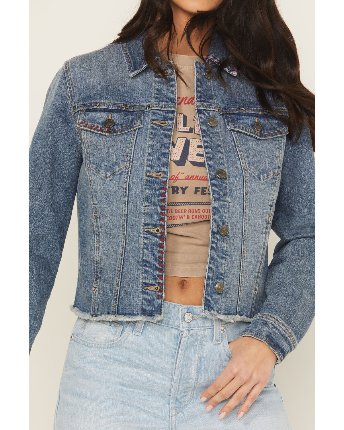 Image #3 - Shyanne Women's Ellis Americana Cropped Trucker Jacket, Medium Wash, hi-res