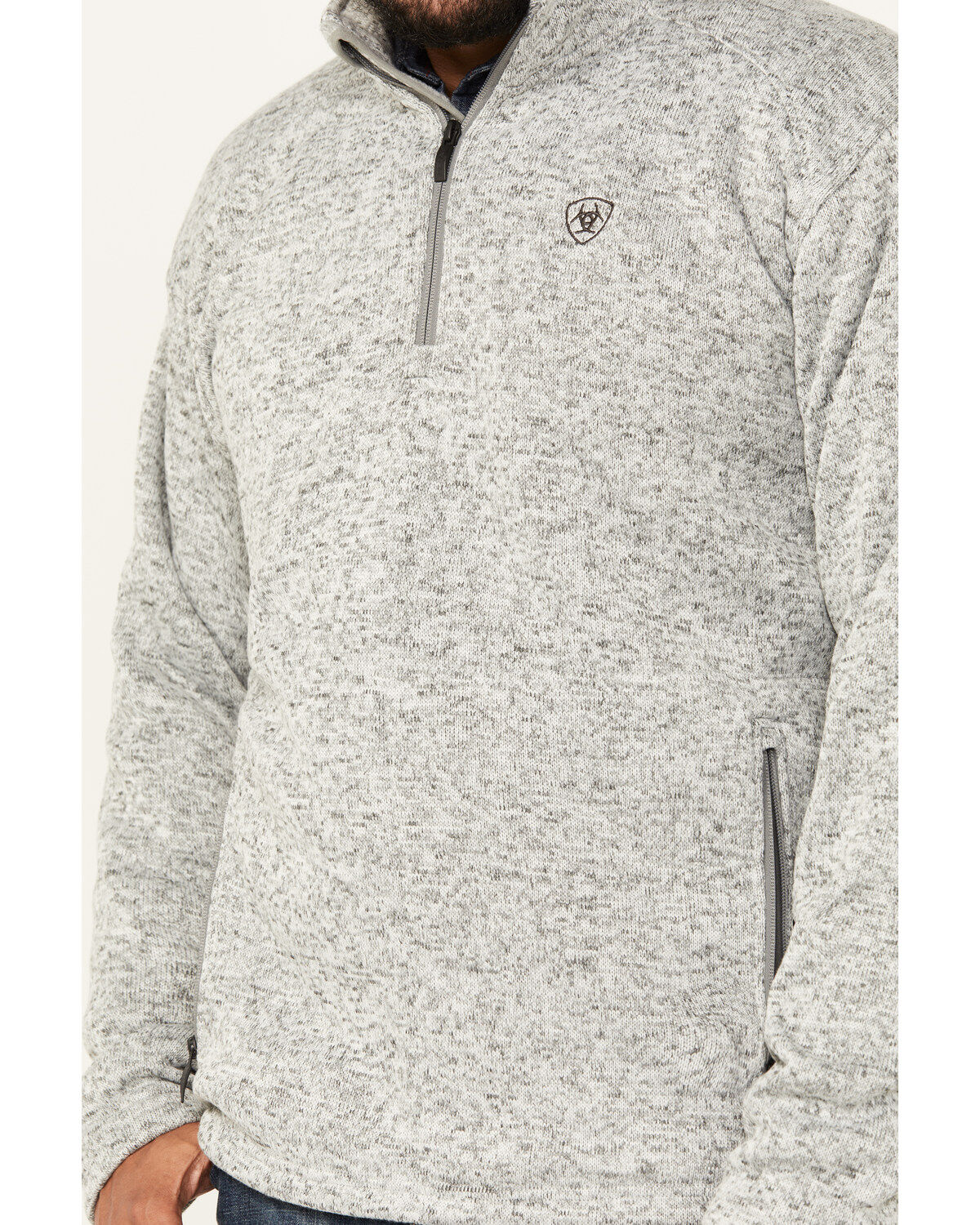 Image #3 - Ariat Men's Caldwell Logo 1/4 Zip Pullover, Light Grey, hi-res