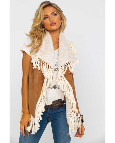 Image #1 - Honey Creek by Scully Women's Faux Fur Embellished Fringe Vest , , hi-res
