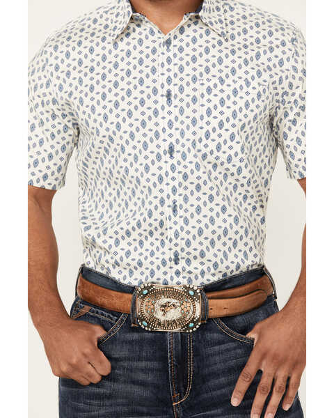 Image #3 - Cody James Men's Tusk Southwestern Geo Print Short Sleeve Button-Down Stretch Western Shirt , Ivory, hi-res