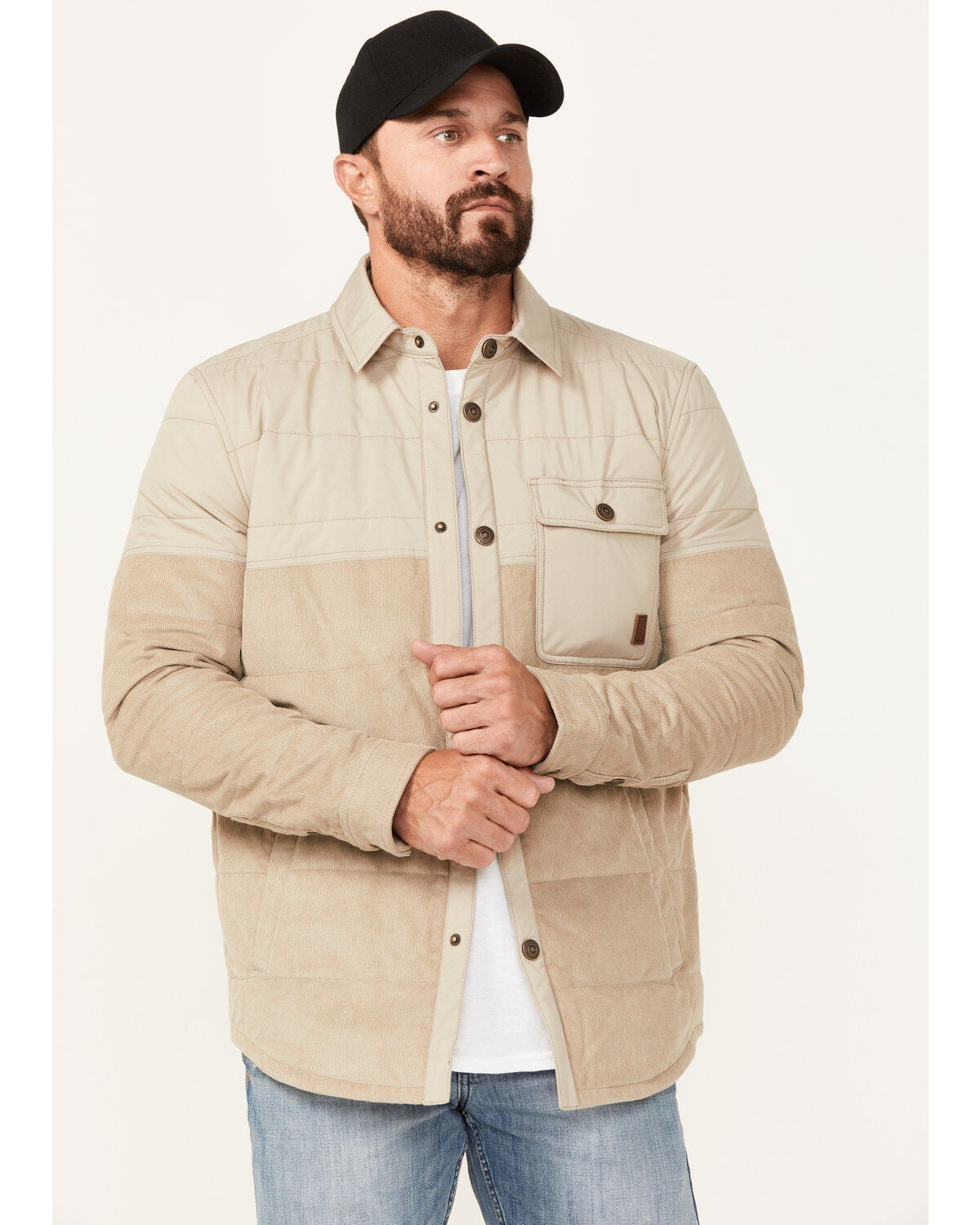 Brothers and Sons Men's Fulton Cord Snap Puffer Jacket, Sand, hi-res