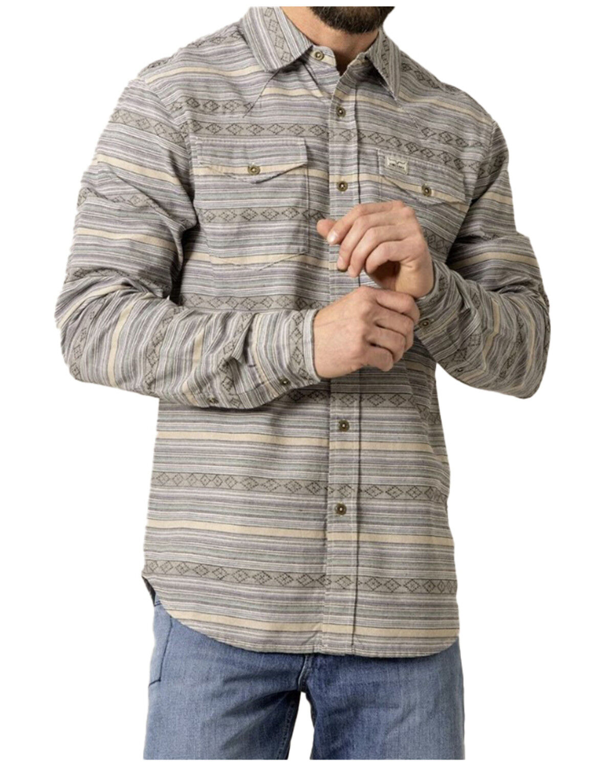 Image #2 - Kimes Ranch Men's Ortega Southwestern Striped Long Sleeve Button-Down Western Shirt, Grey, hi-res