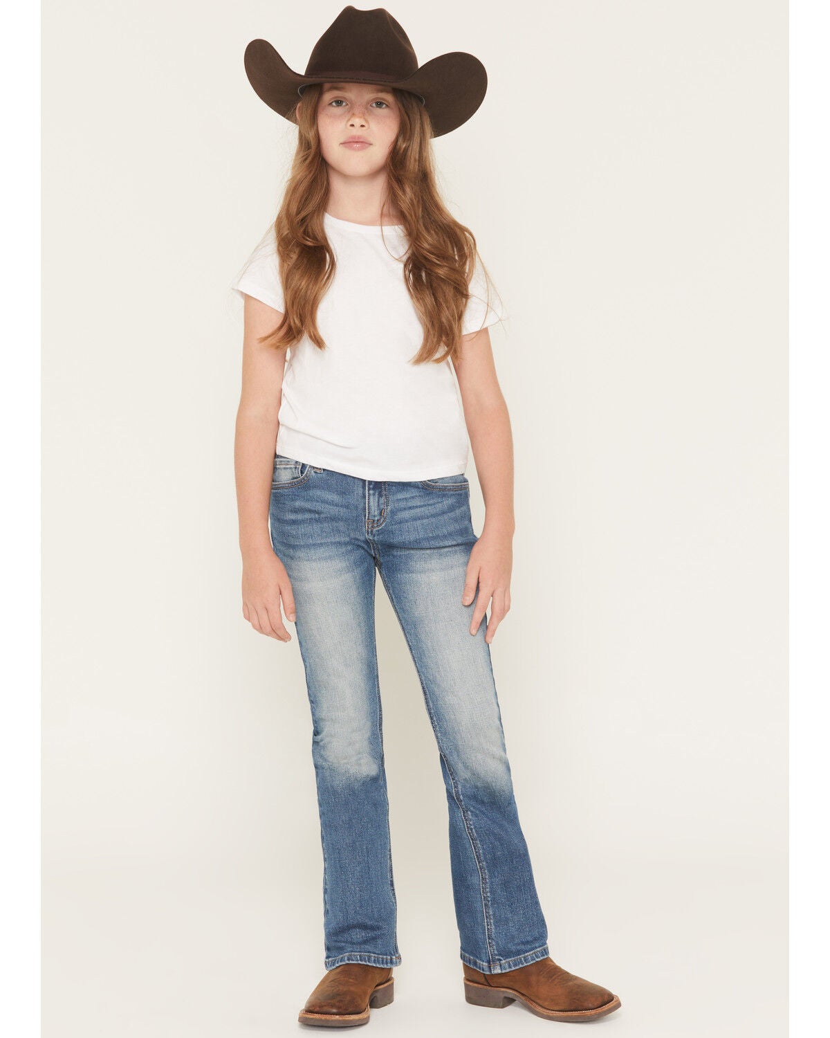 Image #3 - Shyanne Girls' Rome Dark Wash Embellished Pocket Bootcut Stretch Denim Jeans, Dark Wash, hi-res