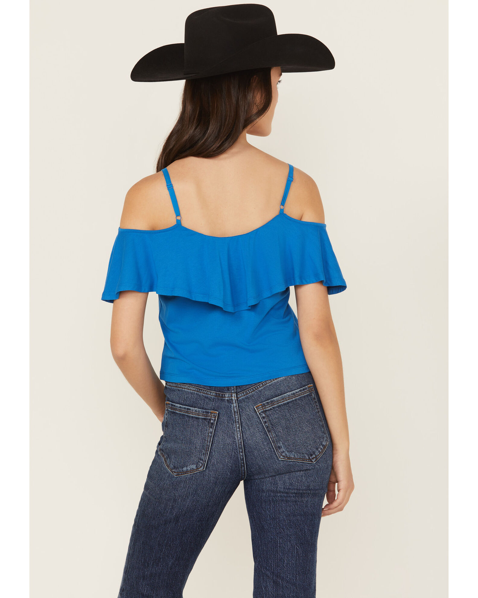 Image #4 - Shyanne Women's Cold Shoulder Ruffle Tank Top, Medium Blue, hi-res
