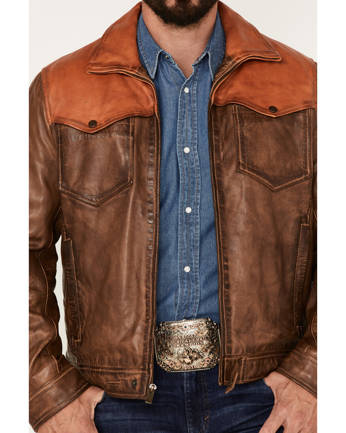Image #3 - Scully Men's Color Block Leather Jacket, , hi-res
