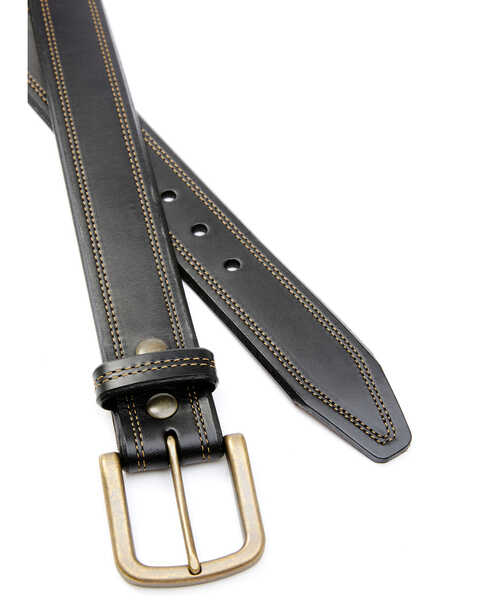 Hawx Men's Black Smooth Leather Stitch Belt, Black, hi-res
