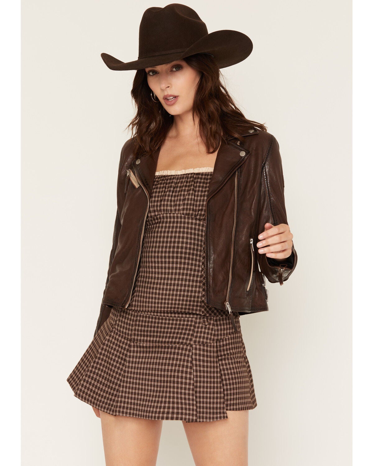 Mauritius Leather Women's Stella Star Leather Jacket, Brown, hi-res
