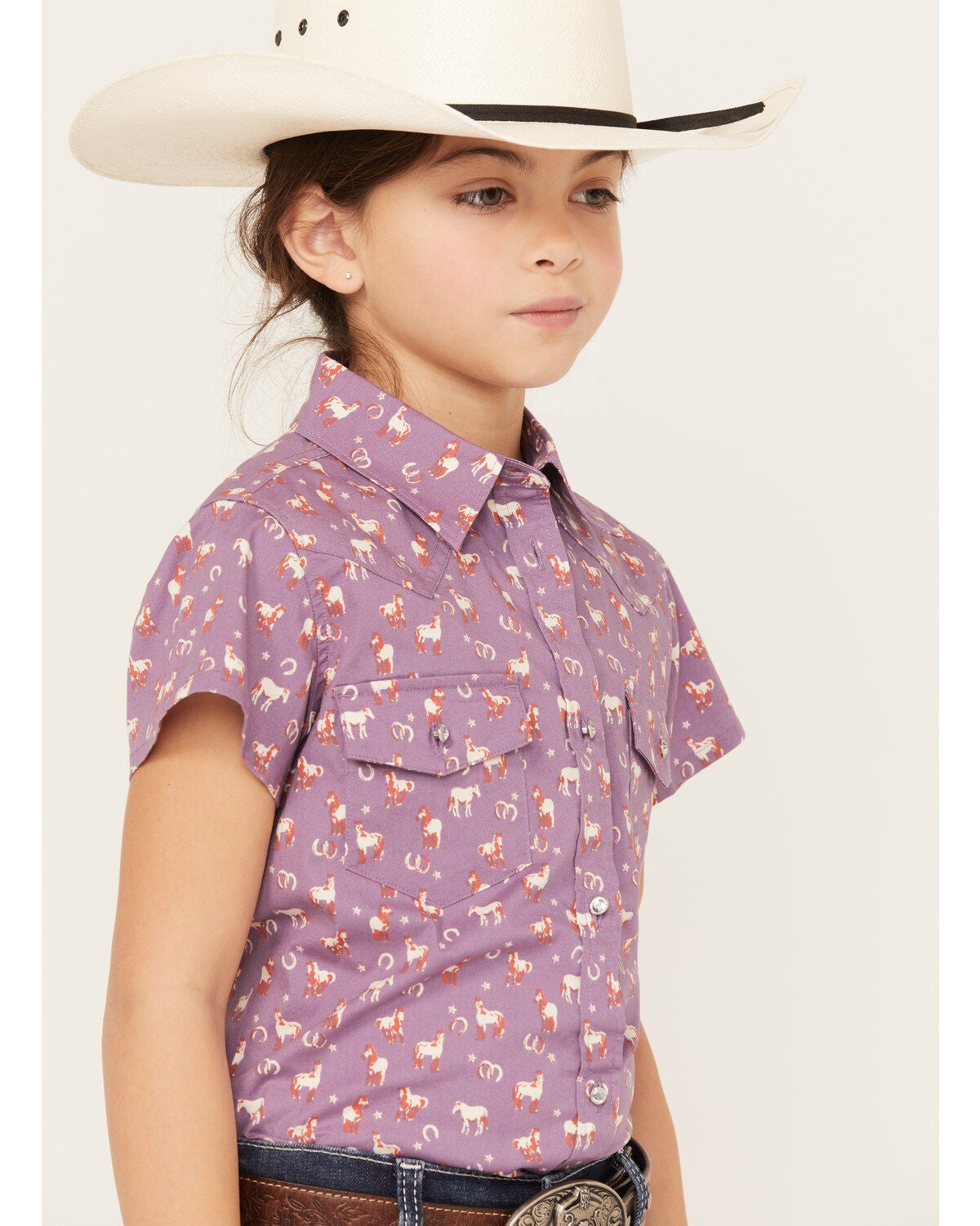 Image #2 - Shyanne Girls' Printed Short Sleeve Button-Down Western Stretch Shirt, , hi-res