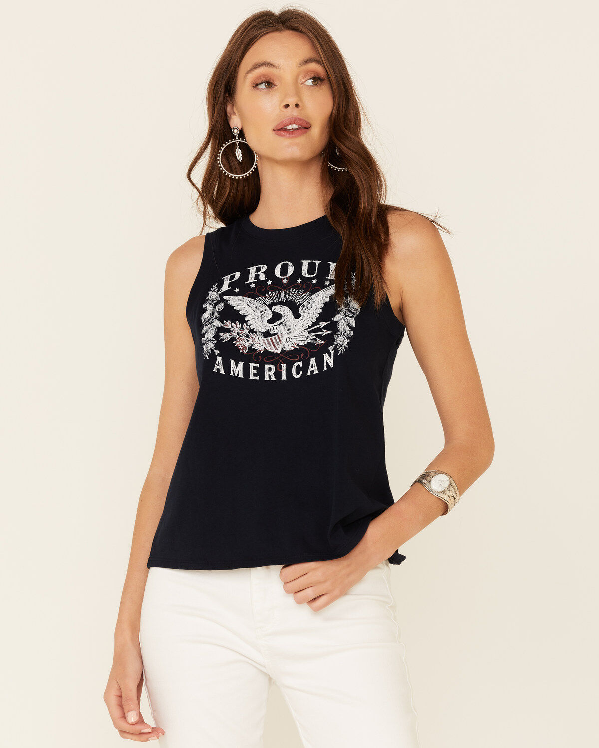 Image #1 - Shyanne Women's Proud American Graphic Crossover Back Tank Top , , hi-res