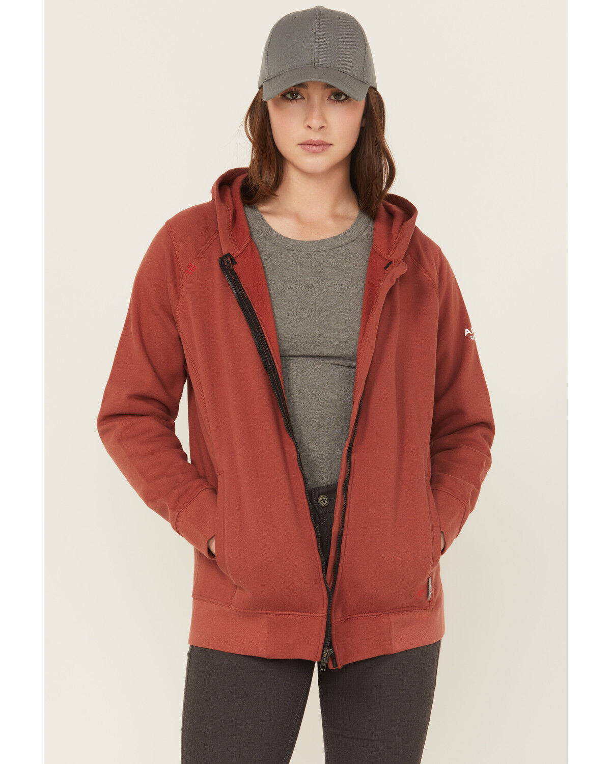 Image #1 - Ariat Women's FR Rev Full Zip Hooded Sweatshirt, Red, hi-res