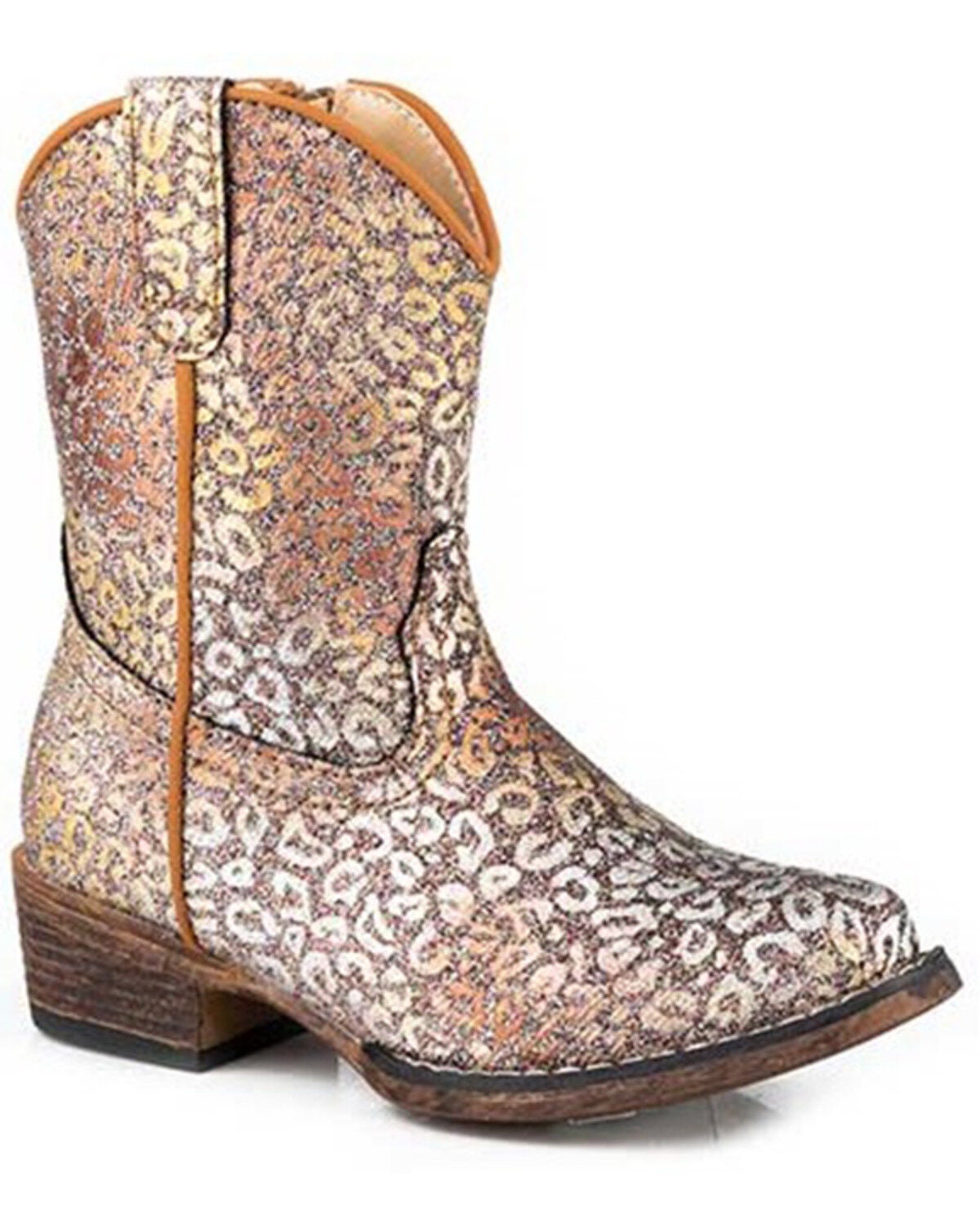 Roper Toddler Girls' Riley Leopard Western Boots - Snip Toe, Tan, hi-res