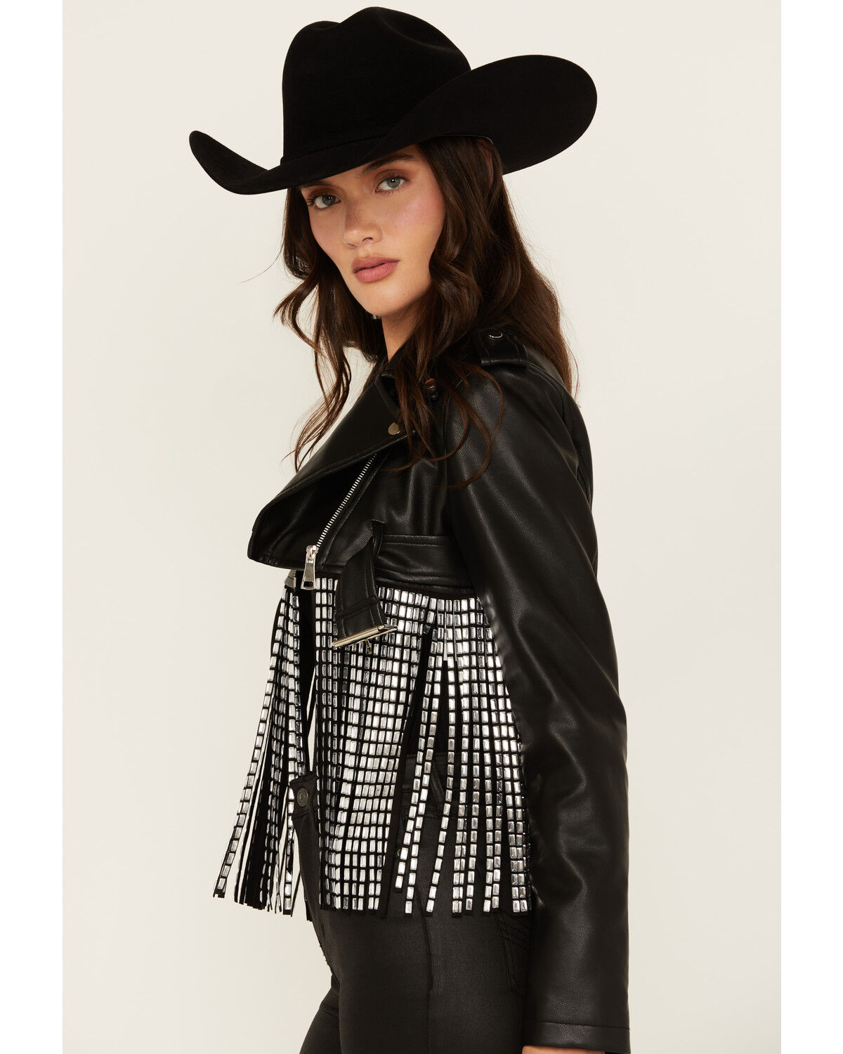 Image #3 - Azalea Wang Women's Jette Cropped Fringe Moto Jacket, Black, hi-res