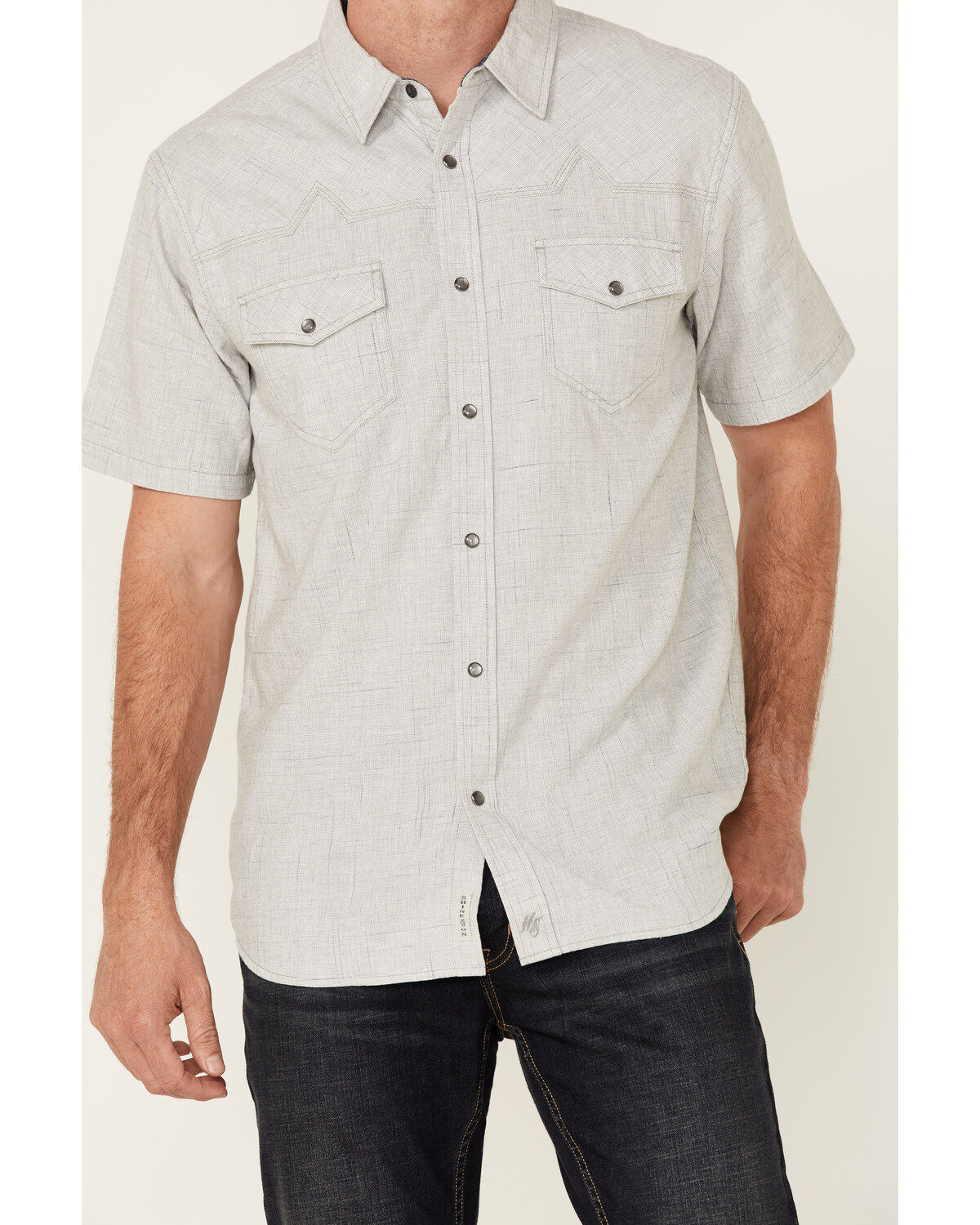 Image #3 - Moonshine Spirit Men's Haystack Solid Short Sleeve Snap Western Shirt, Grey, hi-res