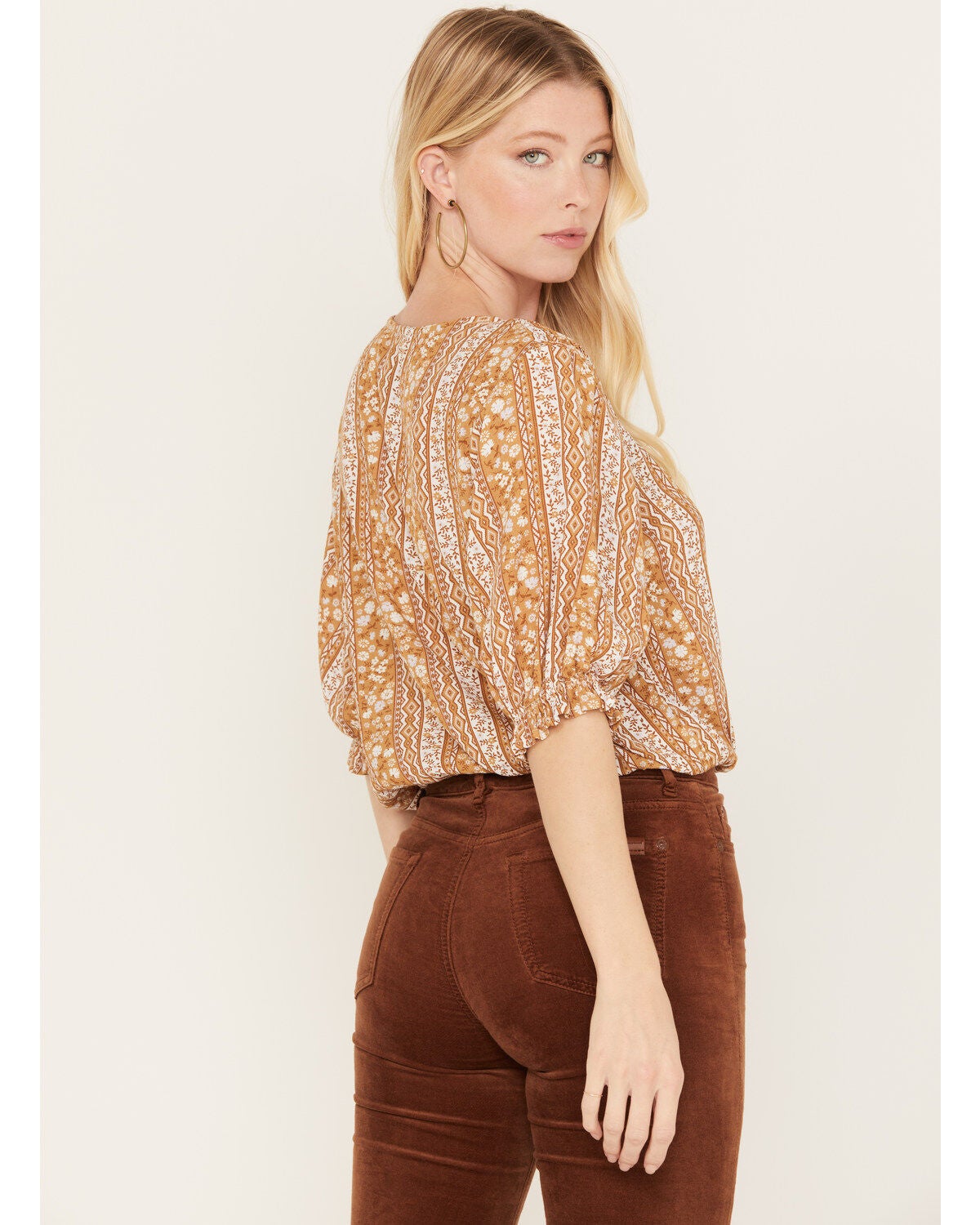 Image #4 - Wrangler Retro Women's Floral Striped Peasant Top, , hi-res