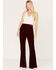 Flying Tomato Women's Velour Seamed Pants, Burgundy, hi-res