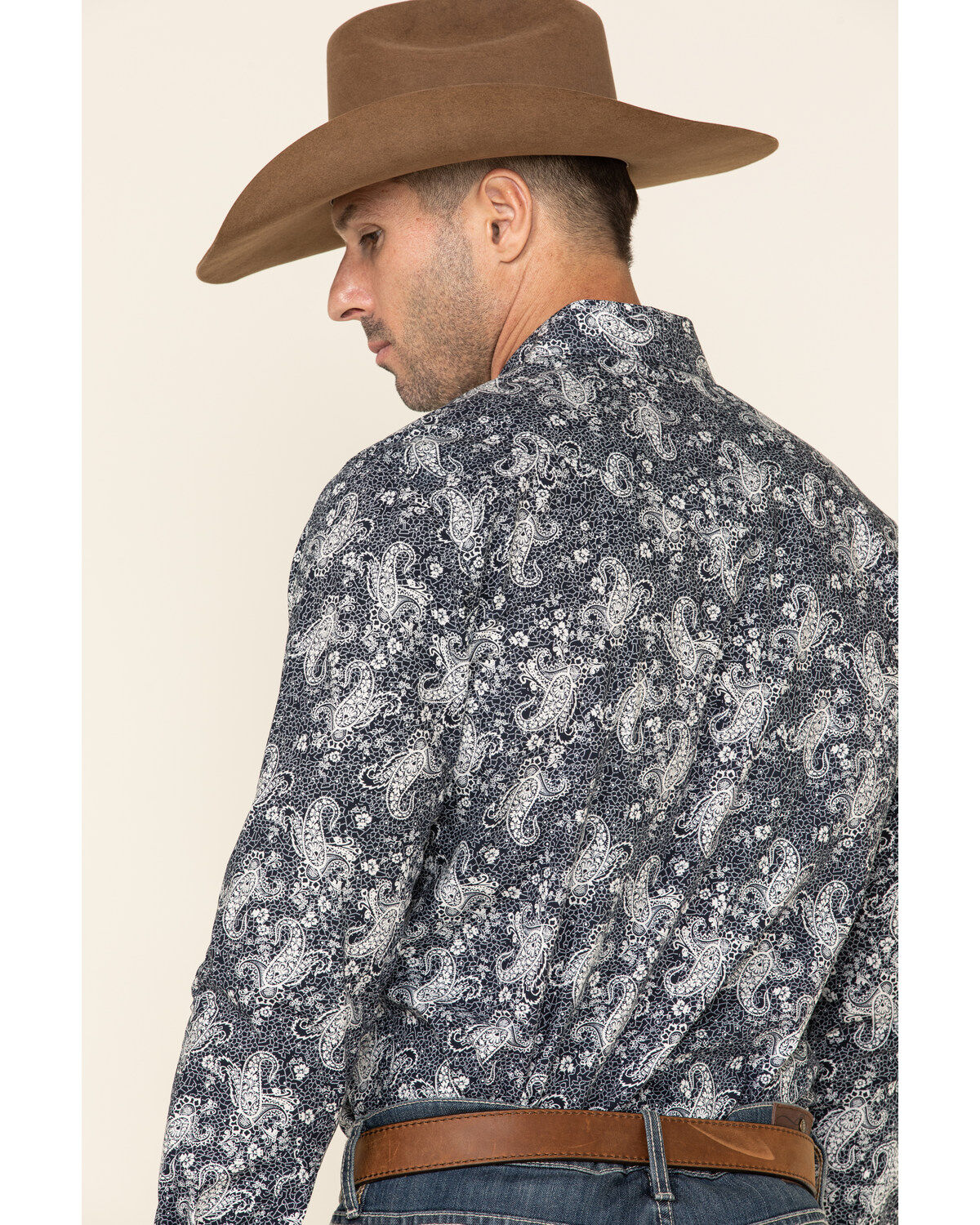 Image #4 - Rock & Roll Denim Men's Paisley Print Long Sleeve Western Shirt, Navy, hi-res