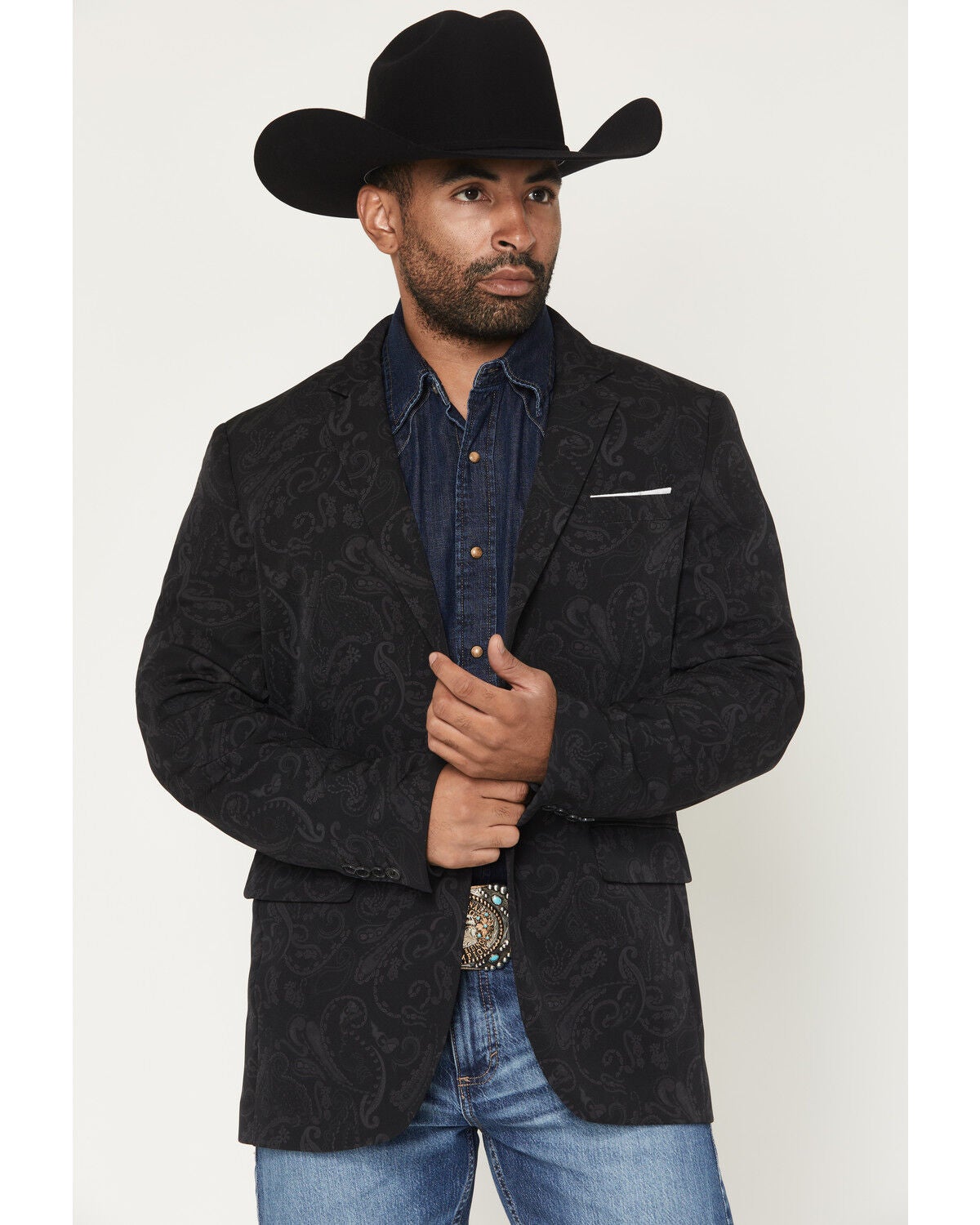 Rock & Roll Denim Men's Paisley Print Sportcoat, Black, hi-res