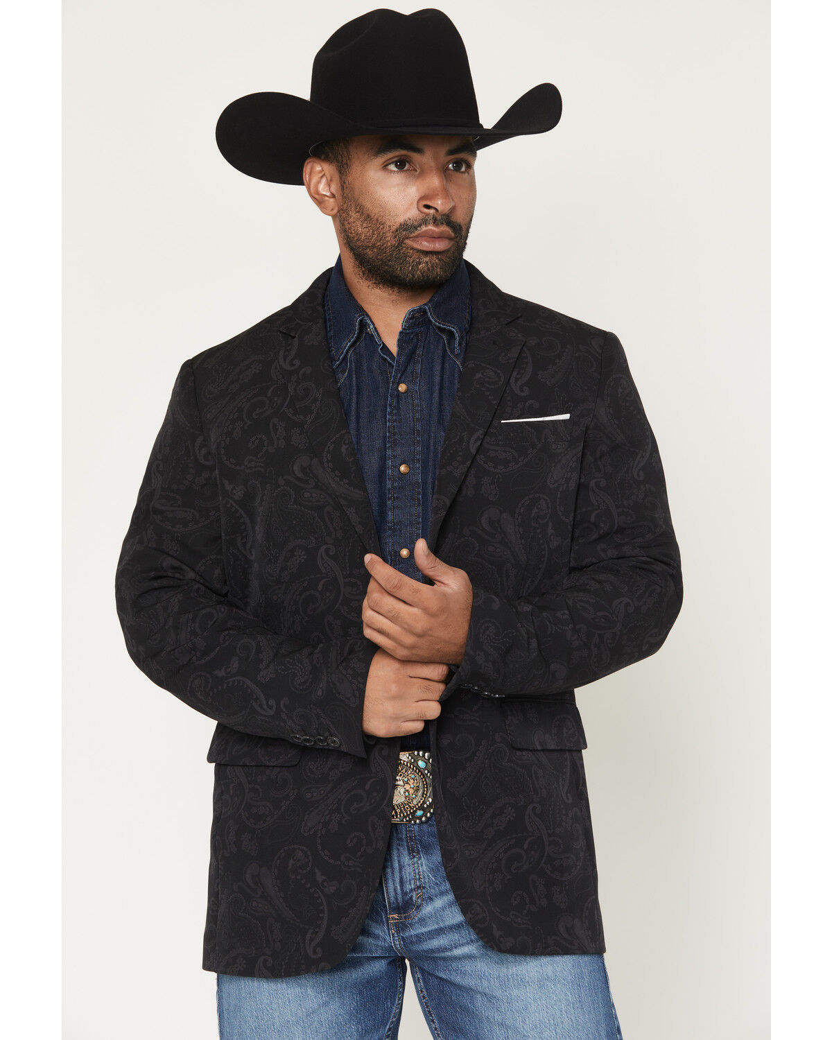 Image #1 - Rock & Roll Denim Men's Paisley Print Sportcoat, Black, hi-res