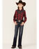 Image #4 - Roper Girls' Fancy Applique Plaid Long Sleeve Snap Western Shirt, Red, hi-res