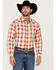Image #1 - Wrangler Retro Men's Plaid Print Long Sleeve Snap Performance Western Shirt, Rust Copper, hi-res