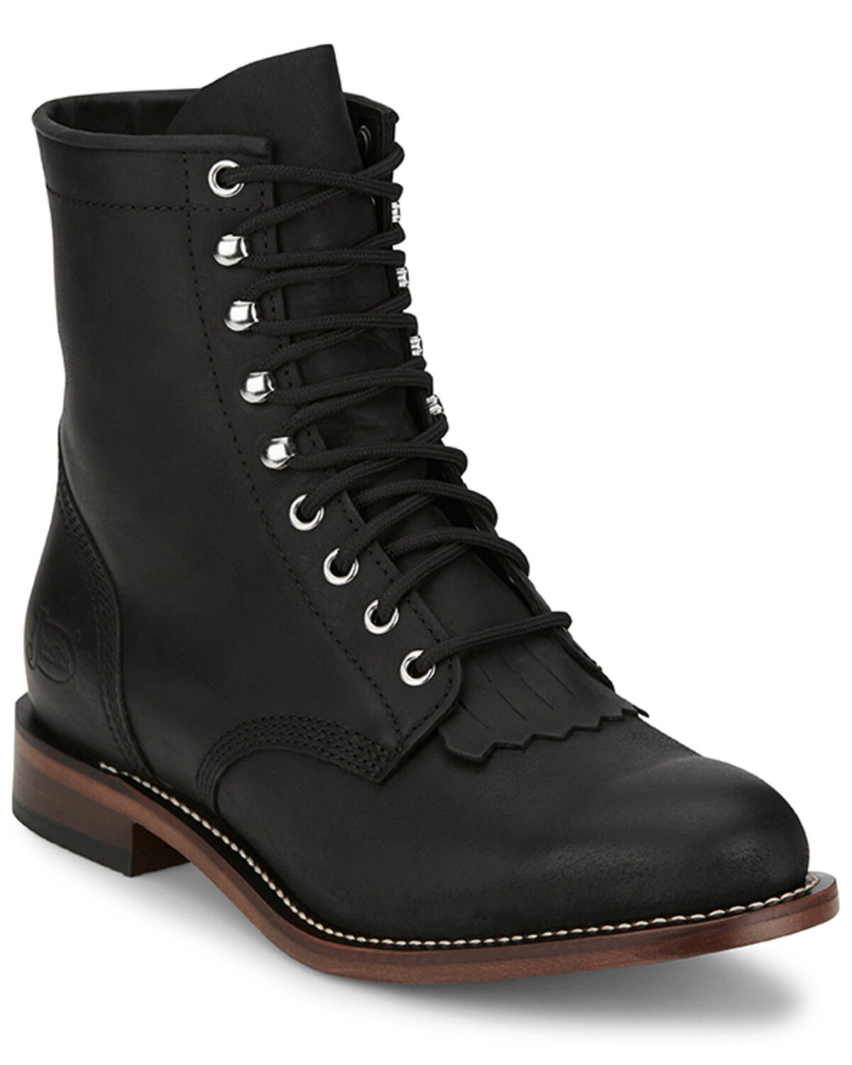 Justin Men's Drennan Lace-Up Boots - Round Toe, Black, hi-res