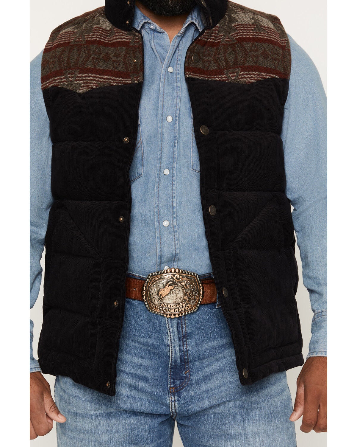 Image #3 - Cody James Men's Anza Southwestern Flannel Corduroy Snap Vest, Black, hi-res
