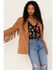 Flying Tomato Women's Faux Suede Fringe Blazer, Camel, hi-res