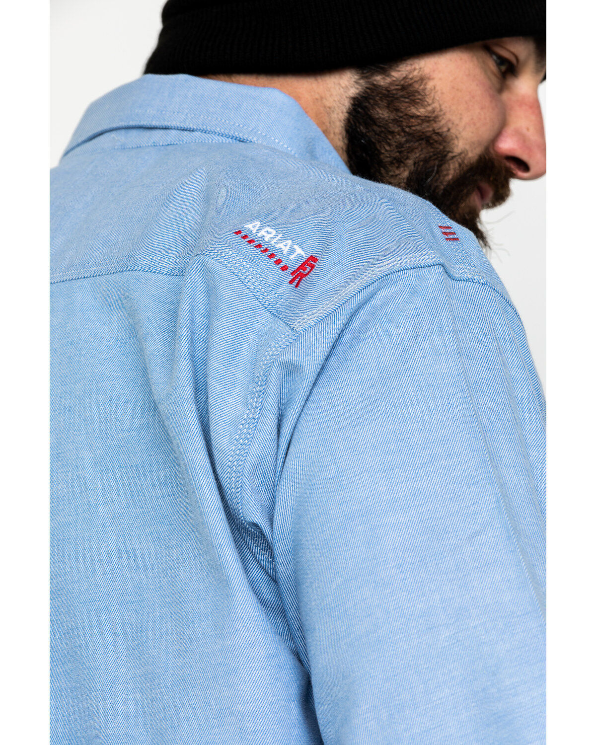 Image #2 - Ariat Men's FR Solid Durastretch Long Sleeve Work Shirt - Tall, Blue, hi-res