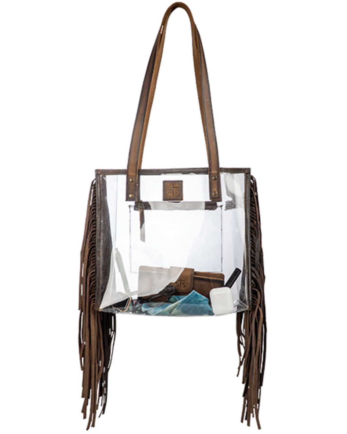Image #5 - STS Ranchwear By Carroll Women's Clear Stadium Fringe Tote Bag, Brown, hi-res