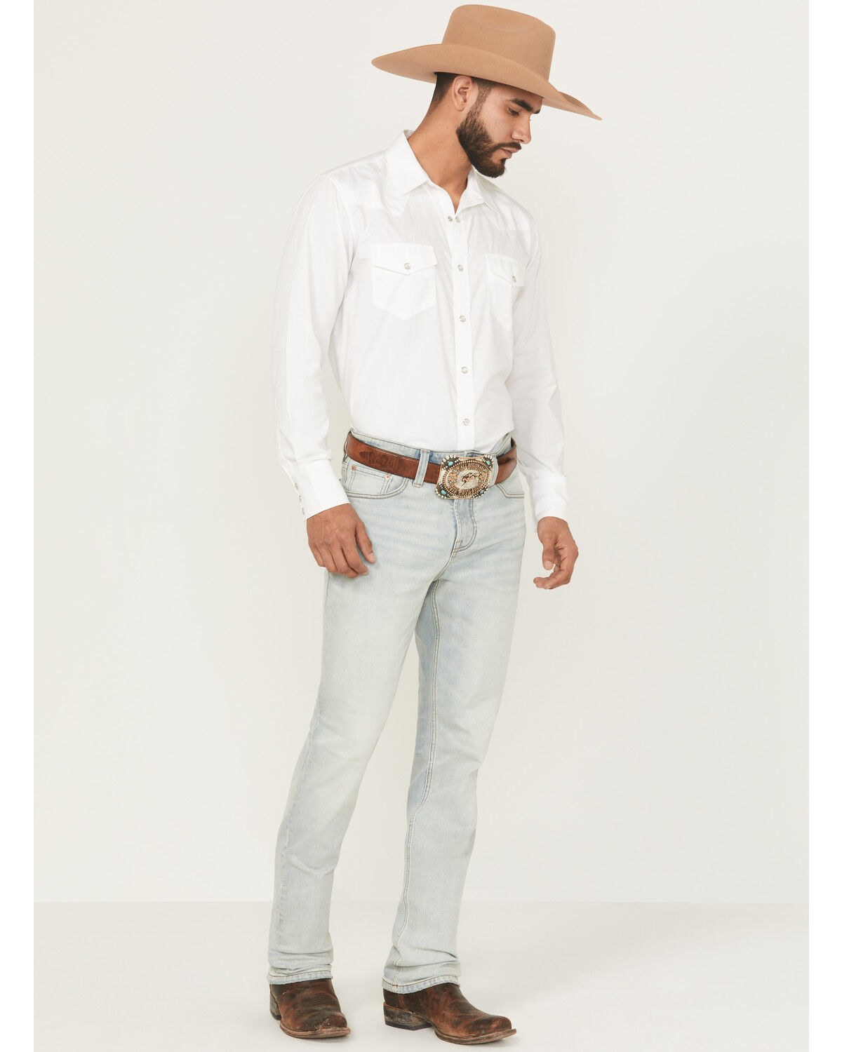 Image #1 - Blue Ranchwear Men's Savage Wash Bronson Slim Straight Stretch Denim Jeans, Light Wash, hi-res