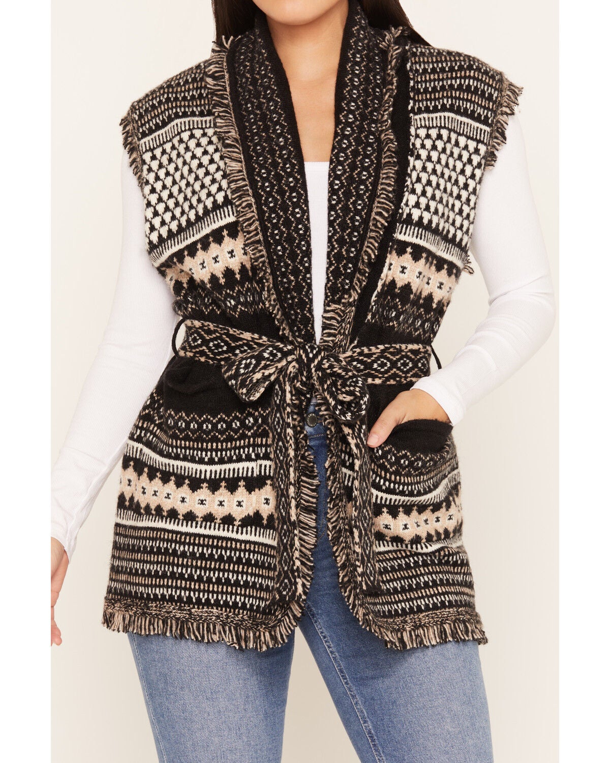 Image #3 - Elan Women's Southwestern Print Sweater Vest, Black, hi-res