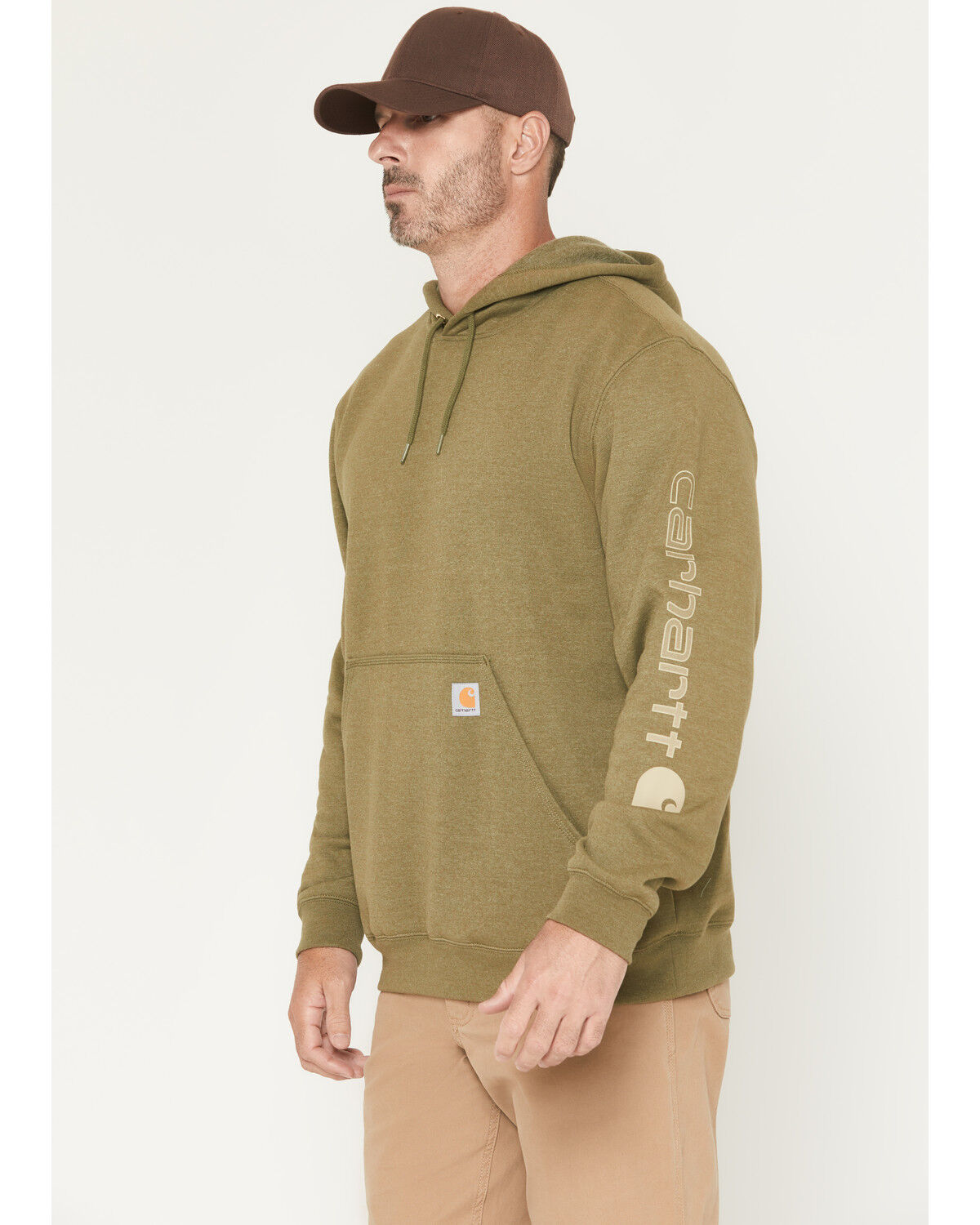 Image #3 - Carhartt Men's Loose Fit Midweight Logo Sleeve Graphic Hooded Sweatshirt, Dark Green, hi-res