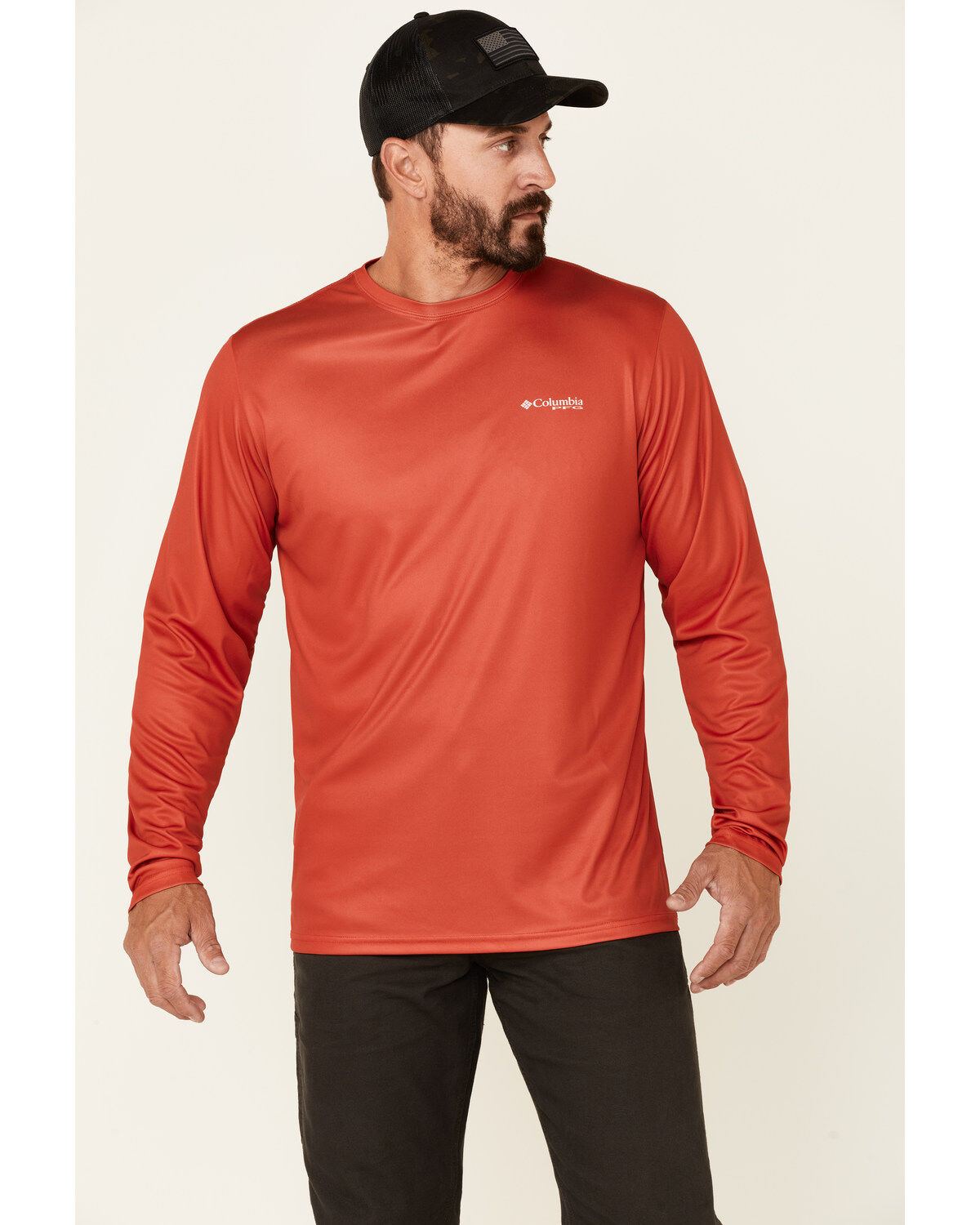Image #3 - Columbia Men's Red Tackle Flag Back Graphic Long Sleeve T-Shirt, Red, hi-res