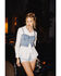 Image #1 - Blank NYC Women's Light Wash Starstruck Embellished Denim Crop Top, Blue, hi-res