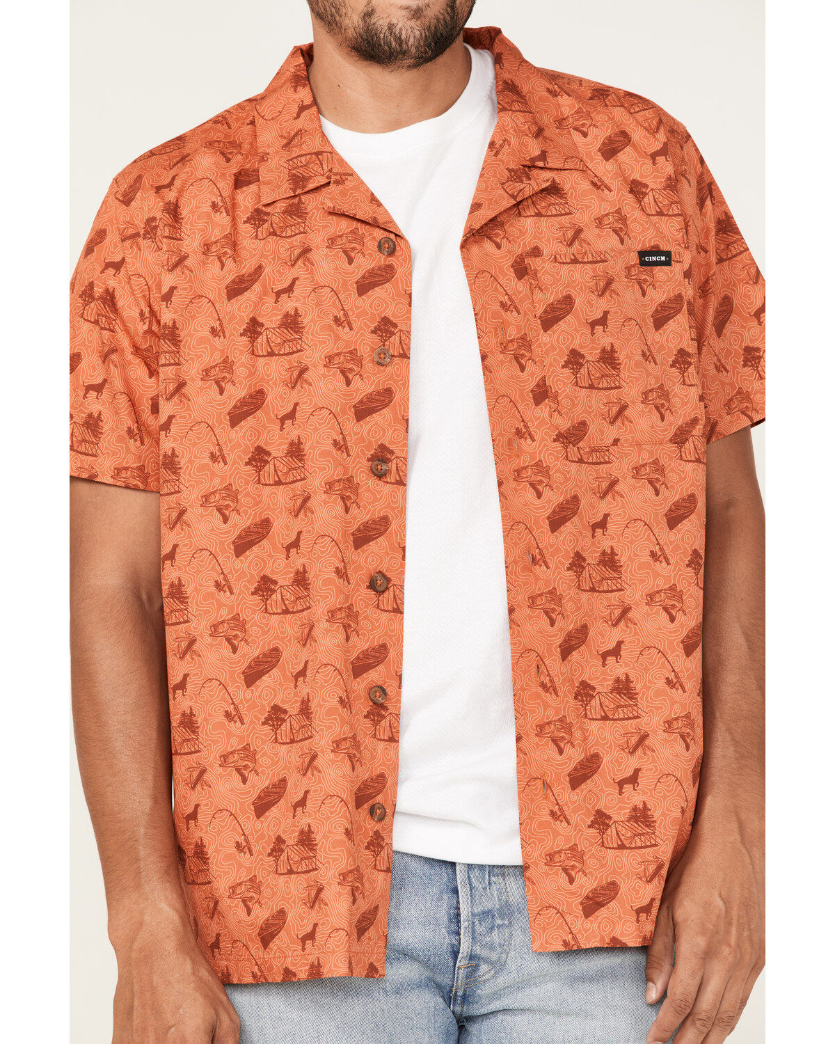 Image #3 - Cinch Men's Camp Trailblazer Allover Beach Print Short Sleeve Button Down Western Shirt, , hi-res