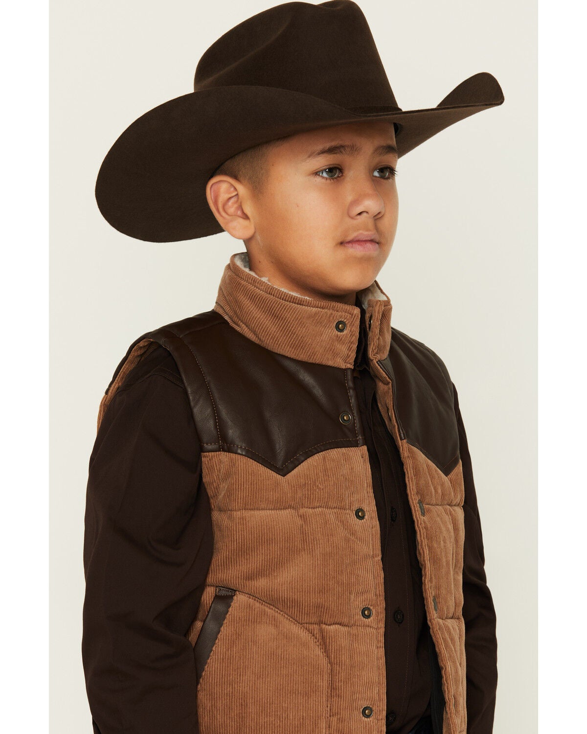 Image #2 - Cody James Boys' Lonoke Corduroy Faux Leather Vest, Tan, hi-res