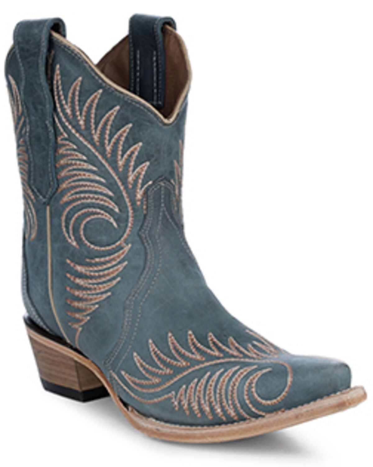 Circle G Women's Embroidered Ankle Booties - Snip Toe, Blue, hi-res