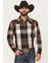 Image #1 - Wrangler Retro Men's Plaid Print Long Sleeve Snap Western Shirt, Brown, hi-res