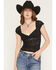 Image #1 - Wild Moss Women's Sheer Lace Short Sleeve Top, Black, hi-res