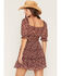 Image #4 - Trixxi Women's Floral Print Short Sleeve Mini Dress, Burgundy, hi-res