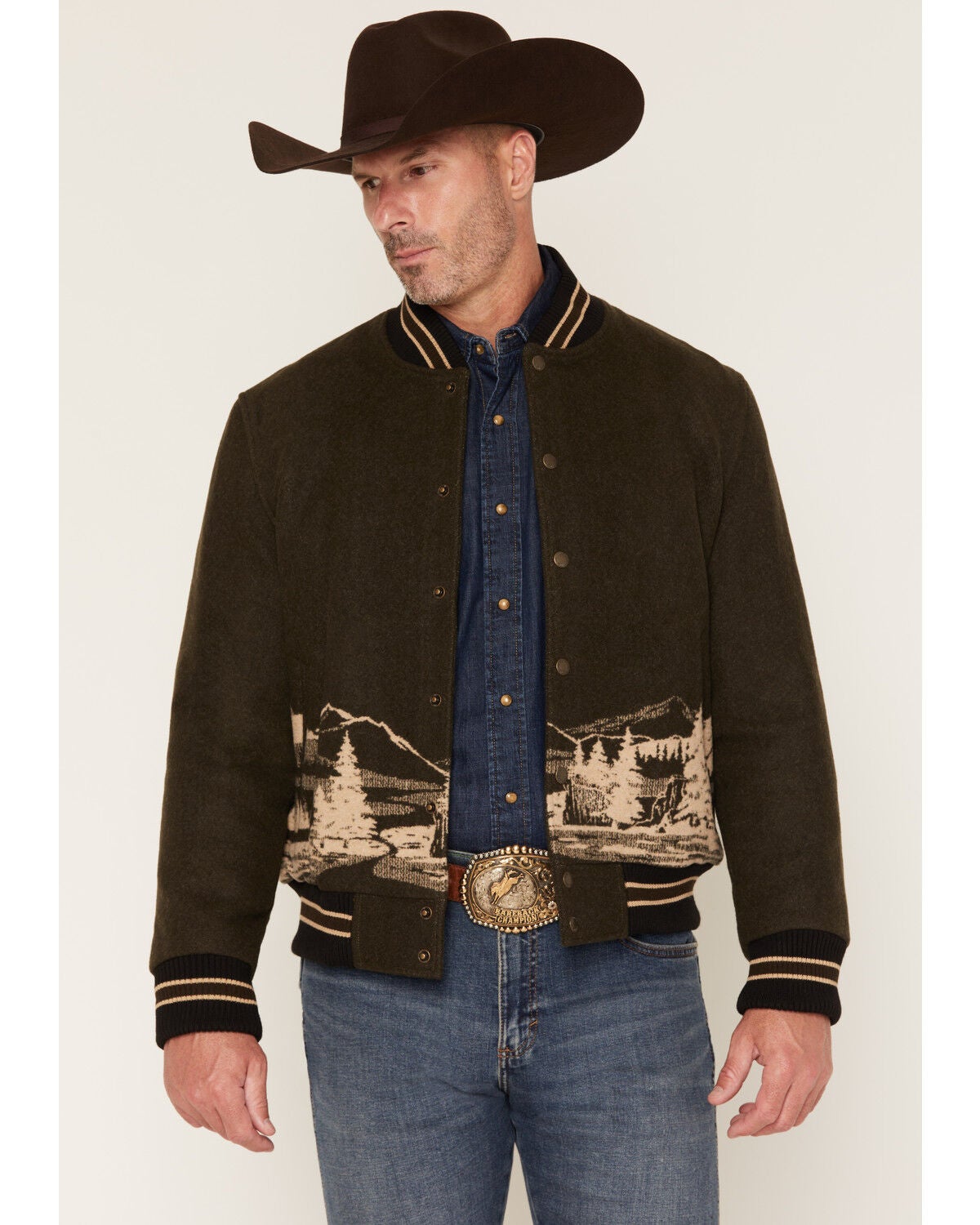Image #1 - Pendleton Men's Lookout Valley Varsity Bomber Jacket, Olive, hi-res