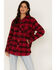 Image #1 - Idyllwind Women's Tira Plaid Star Print Flannel Pearl Snap Shacket, Ruby, hi-res