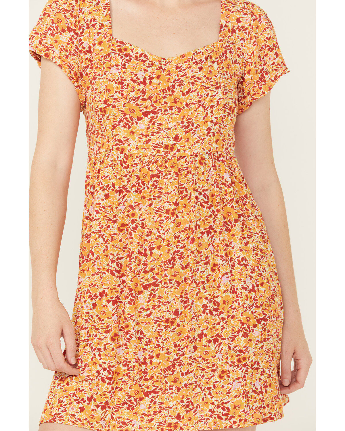 Image #3 - Wild Moss Women's Floral Print Mini Dress, Mustard, hi-res