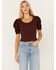 Image #1 - Shyanne Women's Crochet Sleeve Top, Mahogany, hi-res