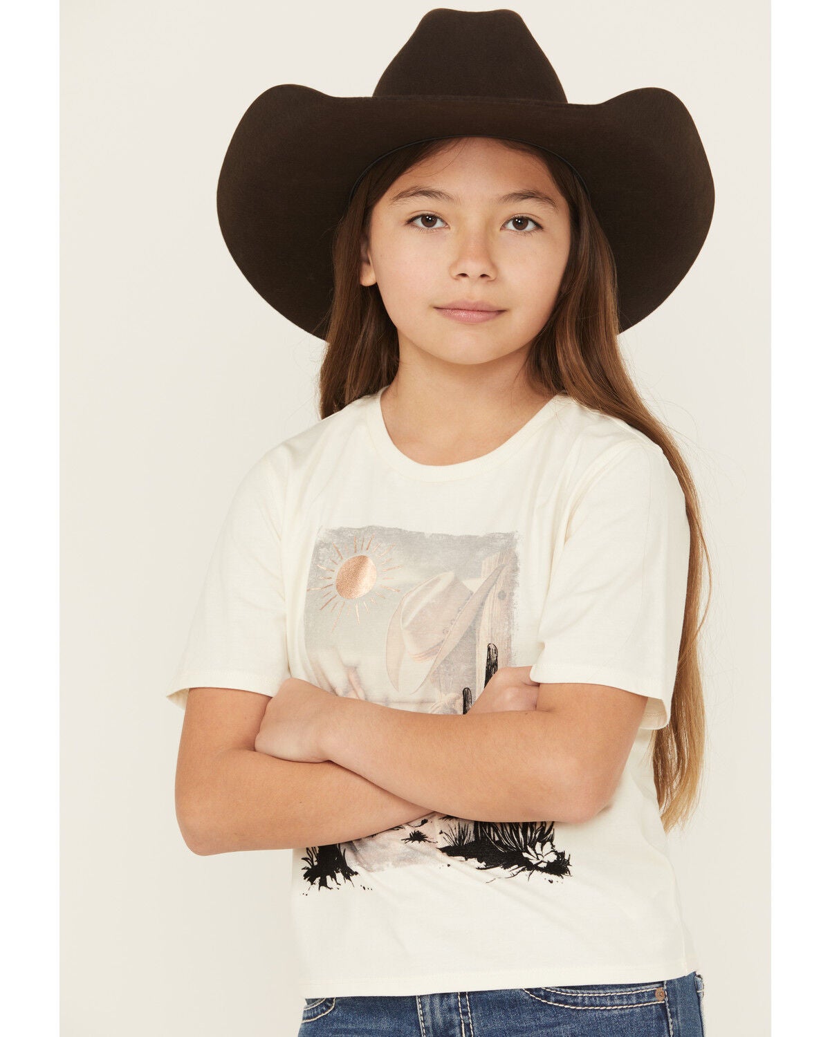 Shyanne Girls' Real Felt Scenic Short Sleeve Graphic Tee, Cream, hi-res