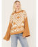 Wrangler Retro Women's Southwestern Print Ribbed Bell Sleeve Sweater, Tan, hi-res