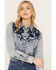 Image #2 - Panhandle Women's Medium Wash Floral Long Sleeve Pearl Snap Western Shirt, , hi-res