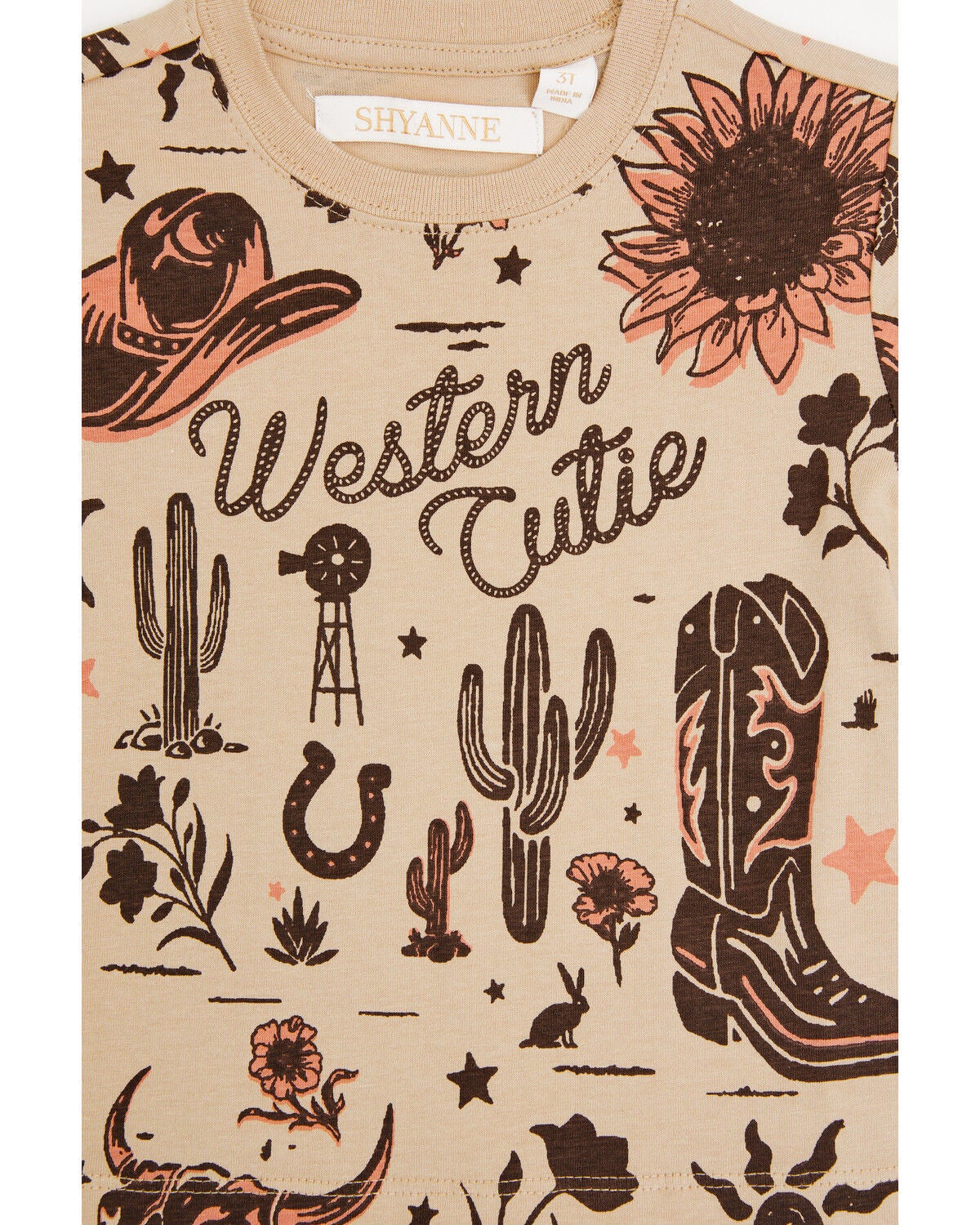 Image #2 - Shyanne Girls' Western Cutie Printed Short Sleeve Graphic Tee, Khaki, hi-res