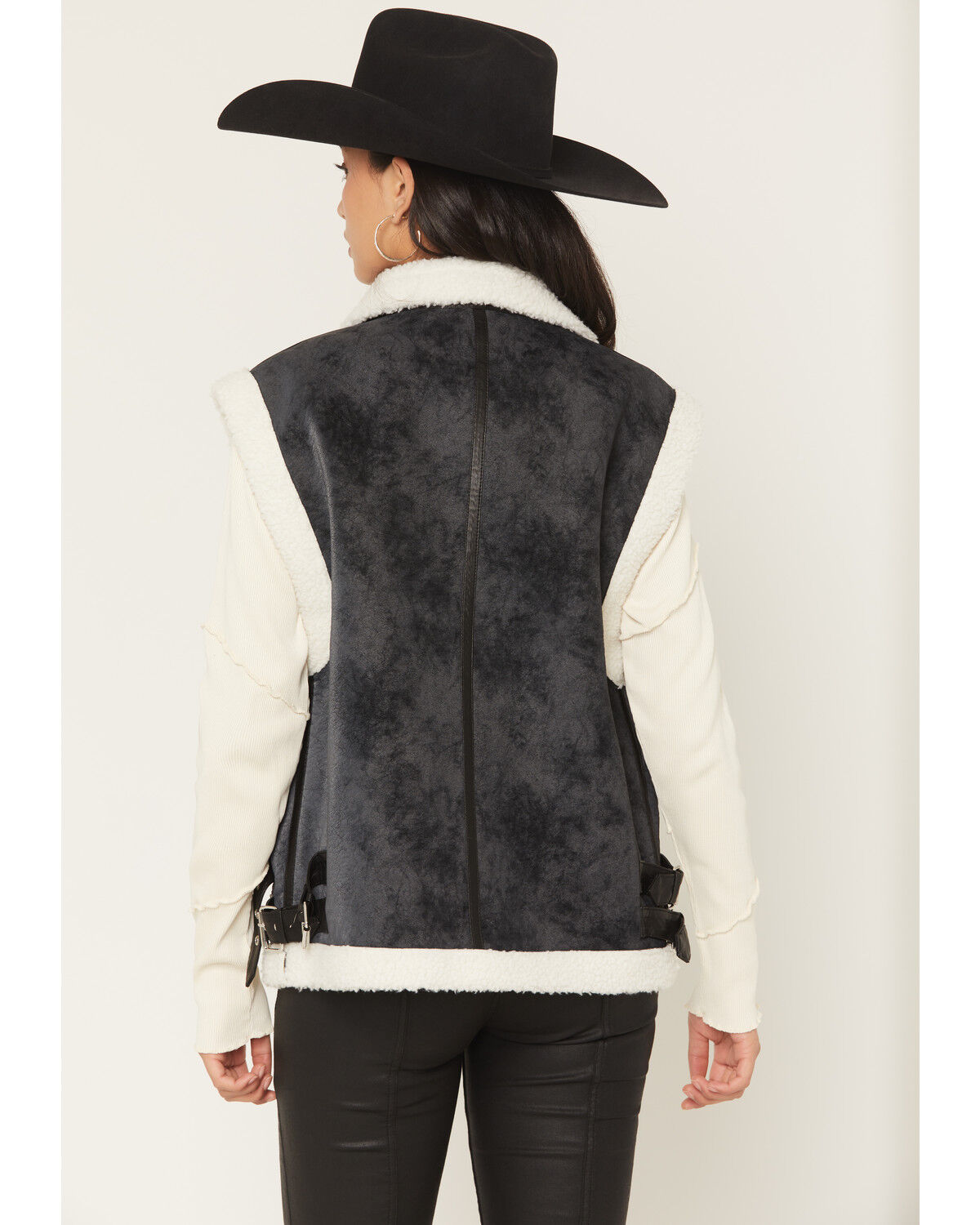 Image #4 - Elan Women's Sherpa Lined Moto Vest, Charcoal, hi-res