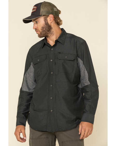 ATG By Wrangler Men's Solid Mix Material Long Sleeve Western Shirt , Black, hi-res